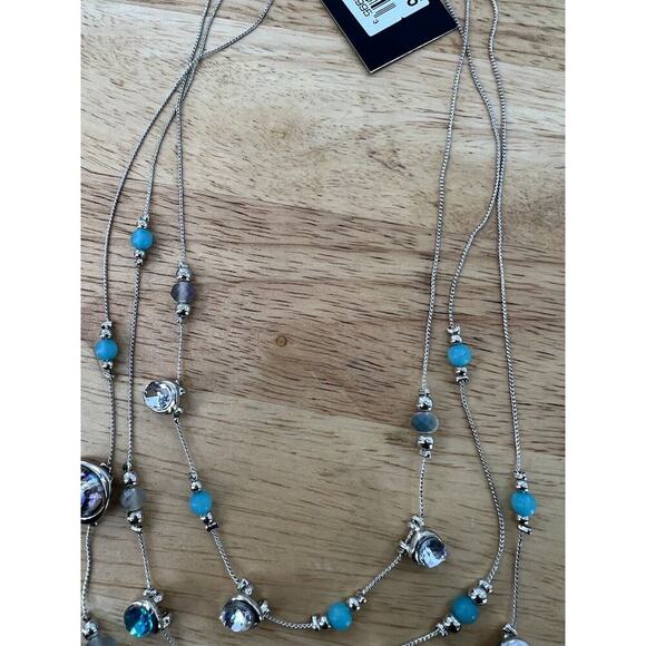 Ballet Teal Pearl Stone Three-Strand Fashion Statement Necklace Jewelry NEW - Picture 5 of 11